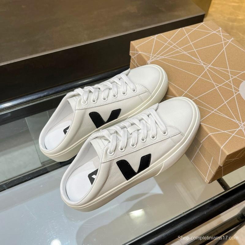 2025 Women VEJA White Black Canvas Leather Slip-On Sneaker MJ00240