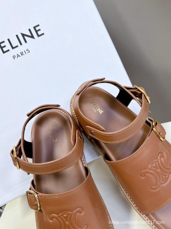 2025 Women Celine Light Brown Leather Sandals KFY00280