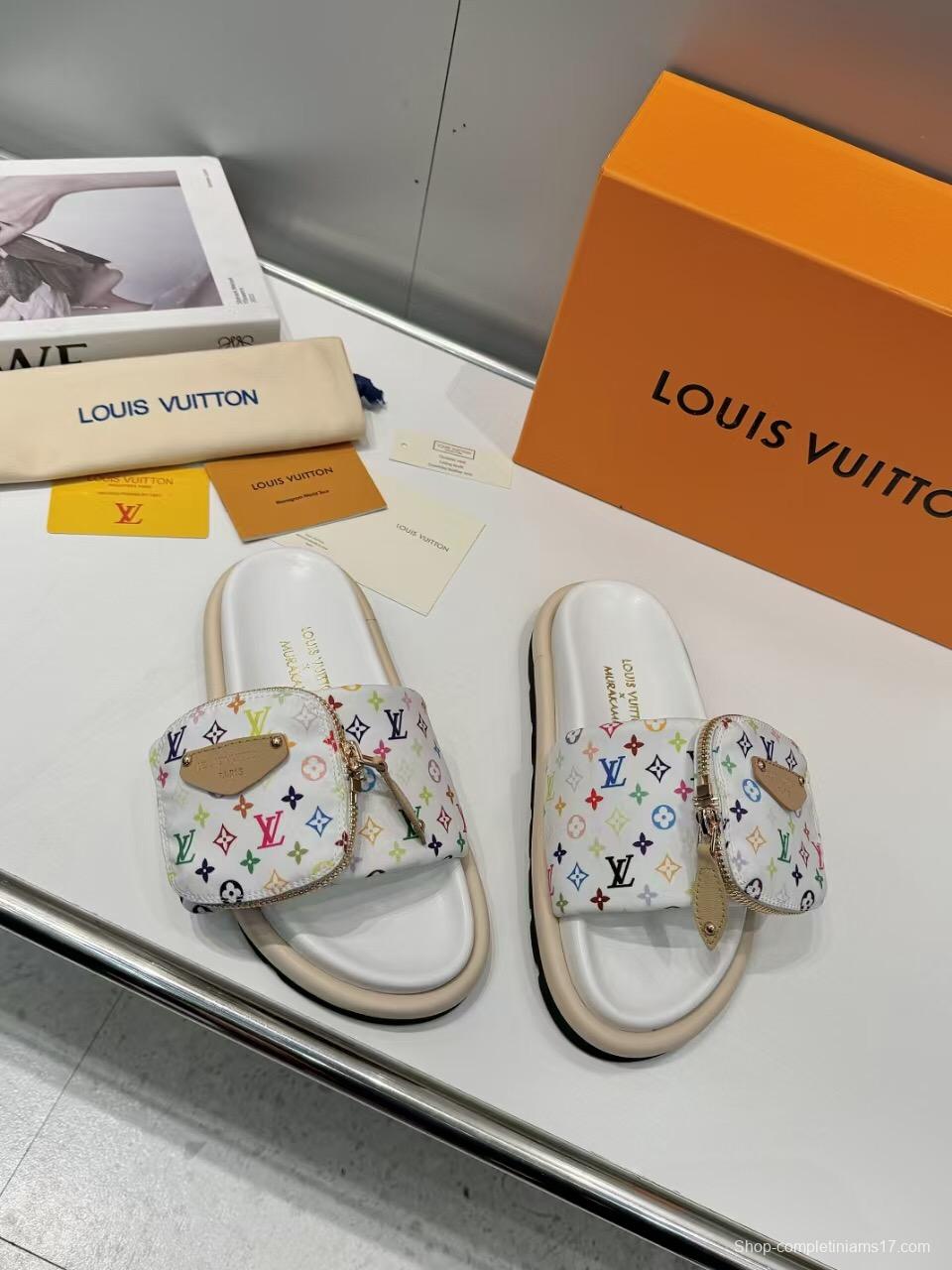 2025 Slippers Louis Vuitton White Multicolor Canvas Slippers