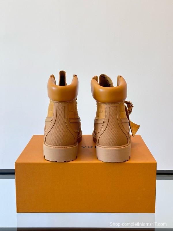 2024 Men Louis Vuitton Brown Leather Waterproof Work Boots MJ00390