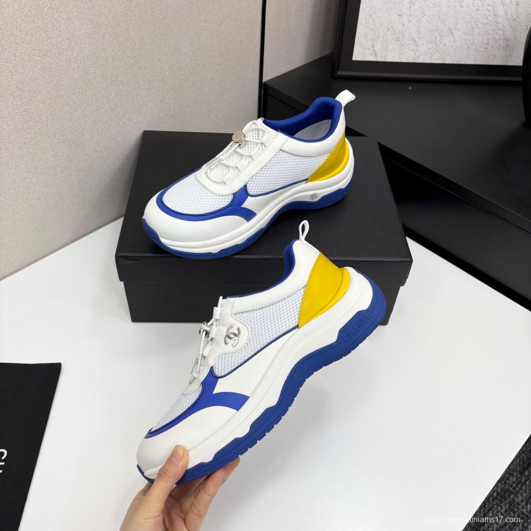 2025 Unisex Chanel White Blue Yellow Silk Leather Casual Sneakers Sports Shoes