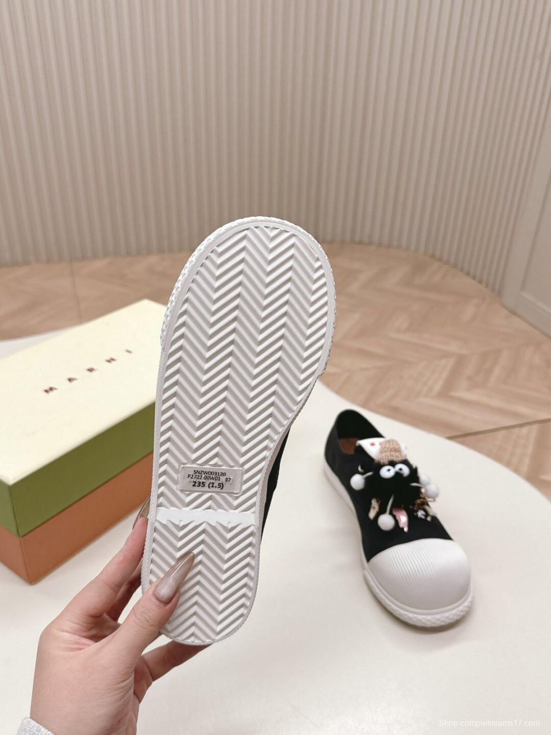 2025 Women Marni Black White Cotton Casual Lace-Up LY00250