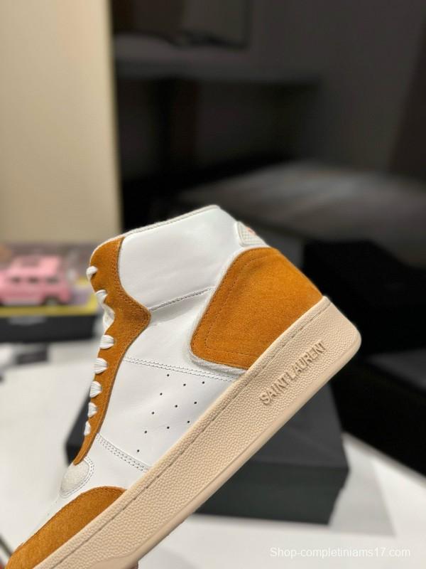 2024 Unisex Yves Saint Laurent White Orange Leather Sneakers MJ00390