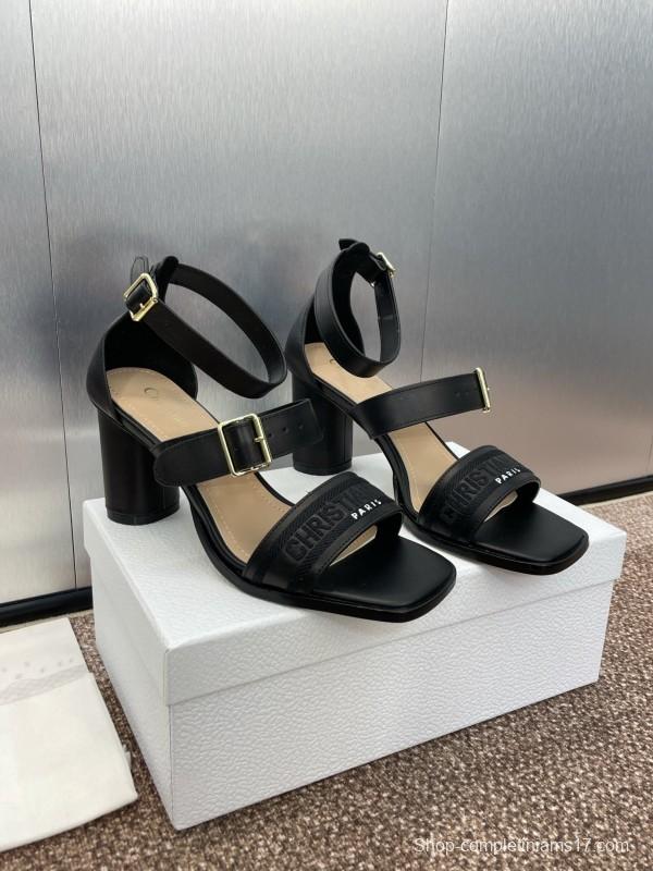 2025 Women Dior Black Leather Sandals Buckle KFY00310