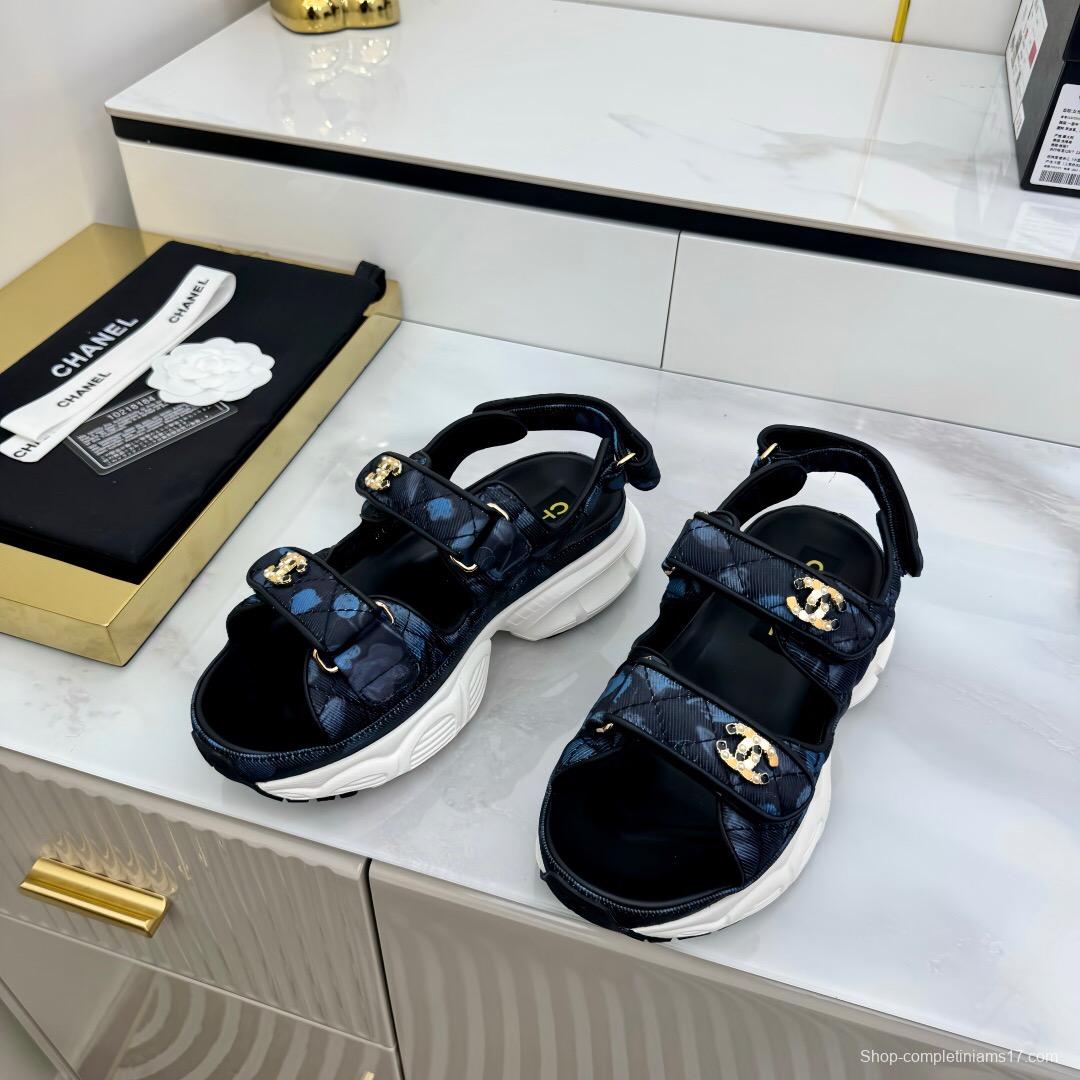 2025 Women Chanel Black Nylon Sandal Platform Chain LY00330