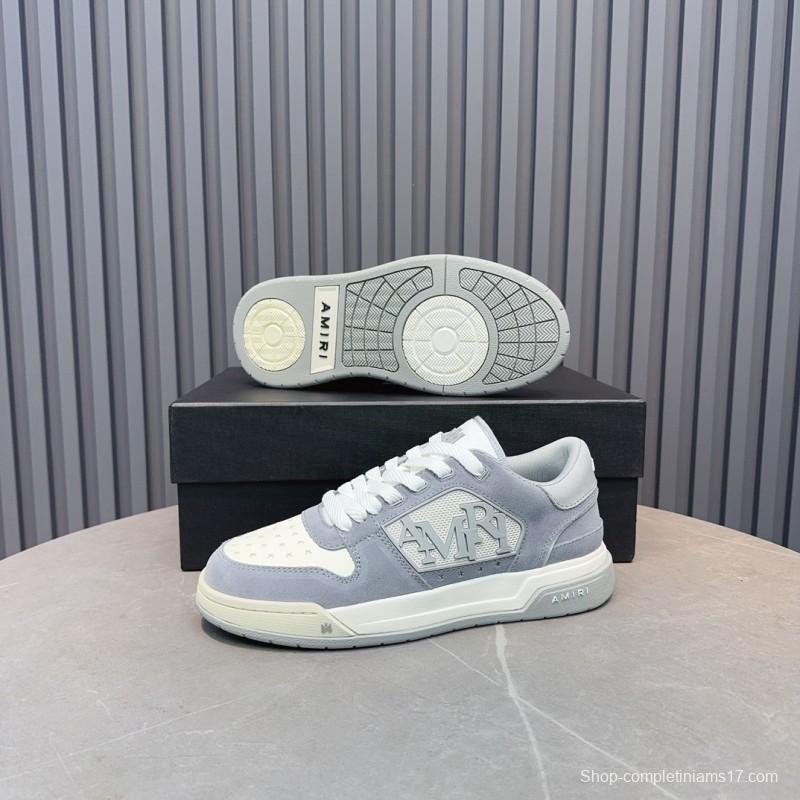 2025 Unisex Amiri White Grey Leather Suede Sneakers MJ00360