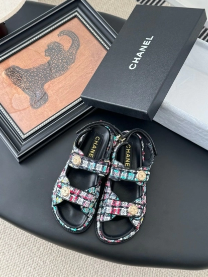 2025 Women Chanel Multicolor Fabric Sandals LY00320