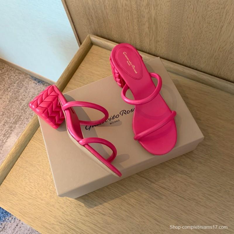 2025 Women Gianvito Rossi Pink Leather Sandals KFY00260
