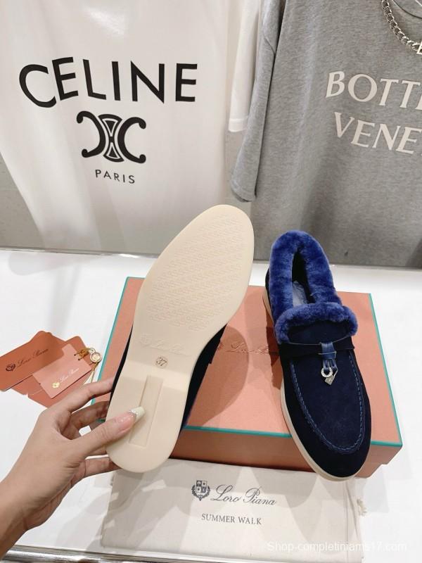 2024 Women LP Blue Suede Shearling Loafers MJ00300