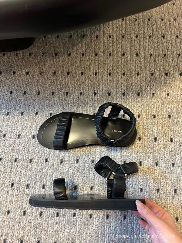 2025 Women The Row Black Leather Flat Sandals KFY00270