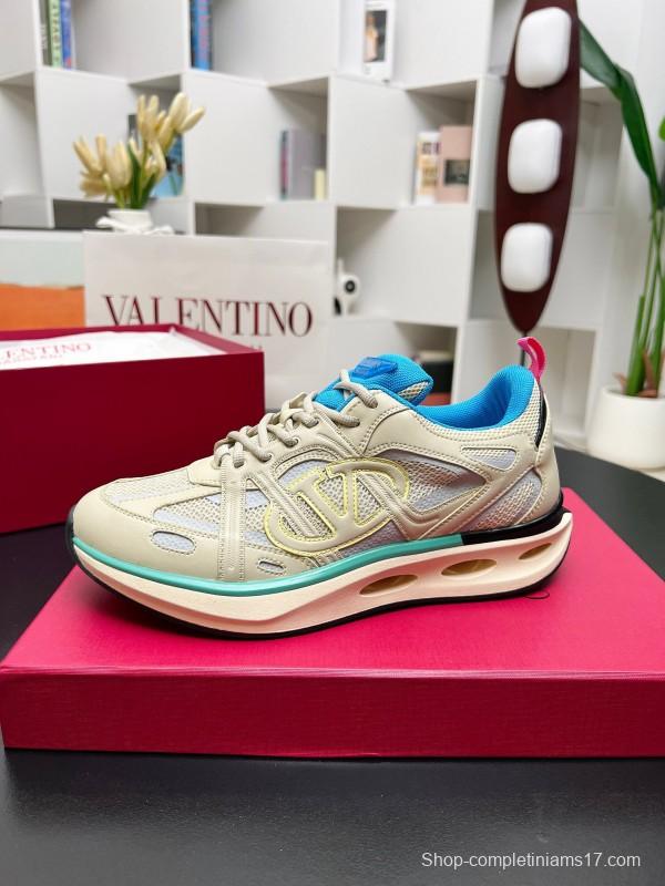 2024 Unisex Valentino Blue Beige Mesh TPU Sneakers Vlogo LY00410