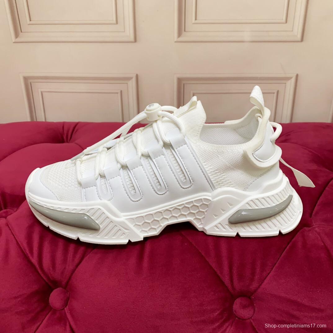 2025 Unisex Dolce & Gabbana White Mesh Leather Sneakers LY00340