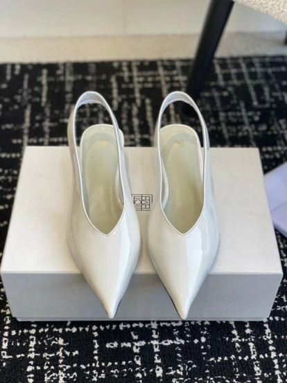 2025 Women Toteme White Patent Leather Slingback Pointed Toe Pumps
