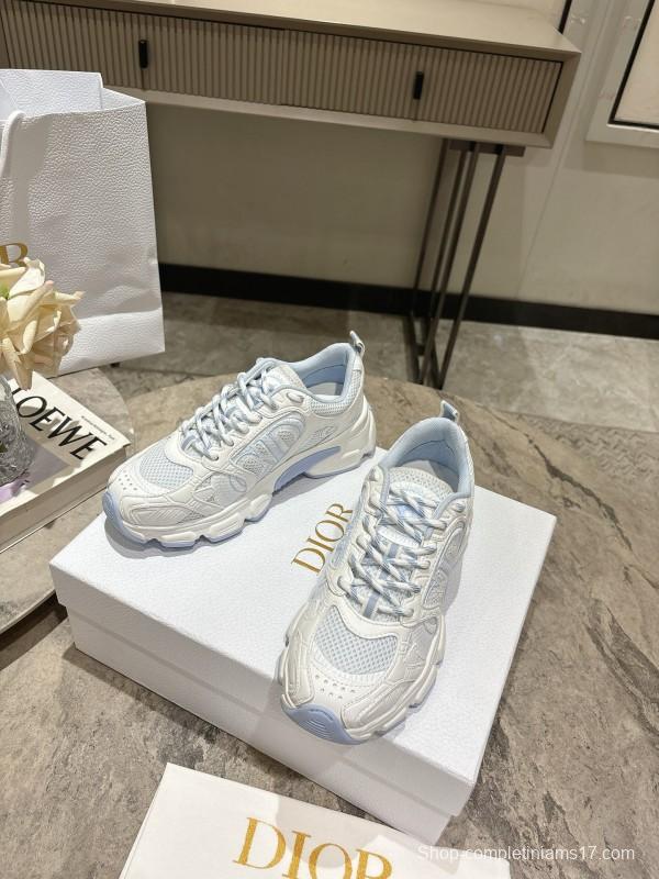 2025 Women Dior White Mesh Leather Sneakers