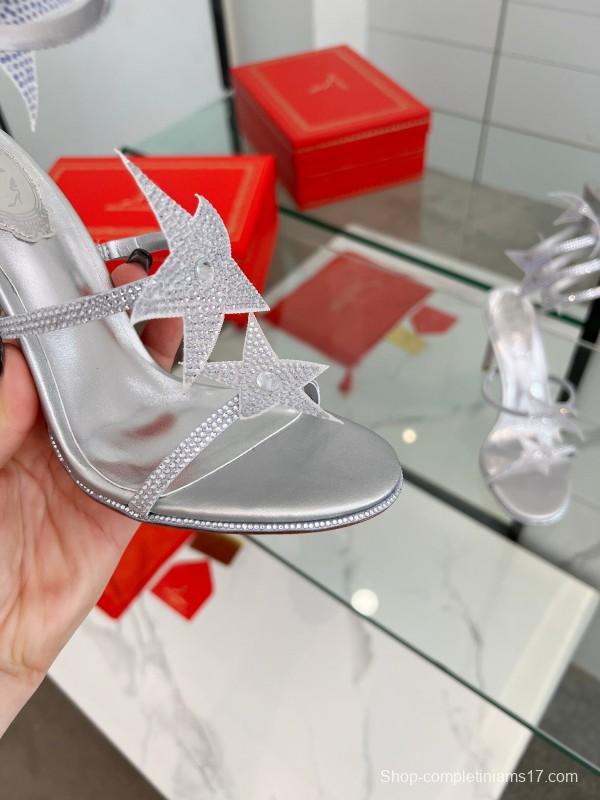 2025 Women RC Silver Crystal Leather High Heels Spiral Strap LY00340