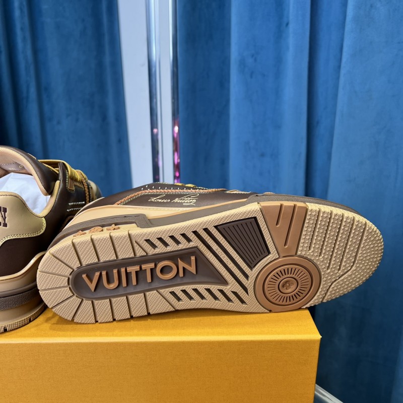 2025 Unisex Louis Vuitton Brown Beige Leather LV Trainer