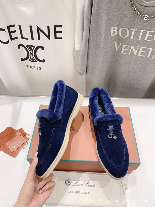 2024 Women Le Parmentier Blue Suede Shearling Loafer MJ00310