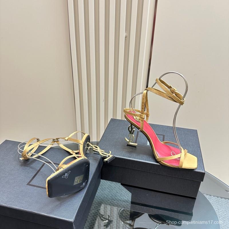 2025 Women Yves Saint Laurent Light Brown Satin High Heel Sandals