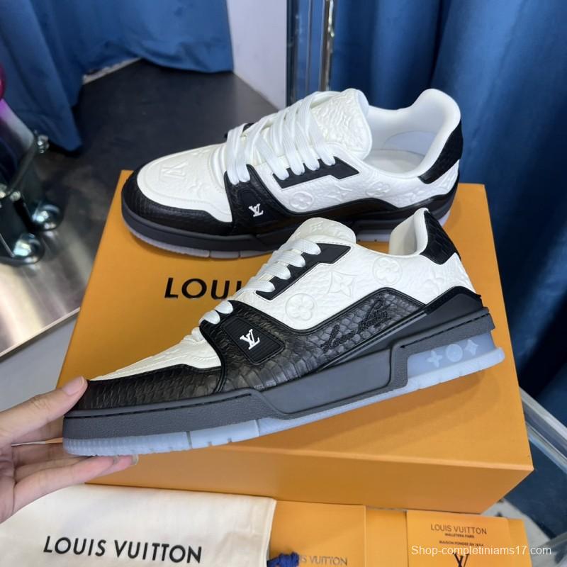 2025 Unisex Louis Vuitton White Black Leather LV Trainer