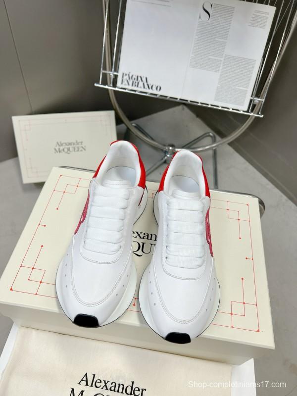 2024 Unisex Alexander McQueen White Red Leather Suede Sneakers MJ00370