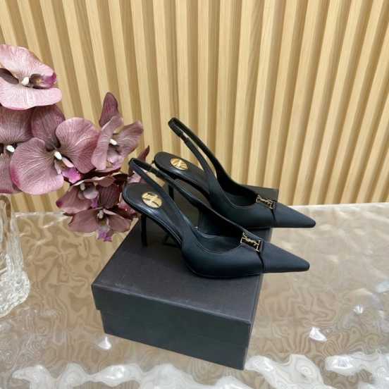 2025 Women Yves Saint Laurent Black Leather Slingback Pumps MJ00300