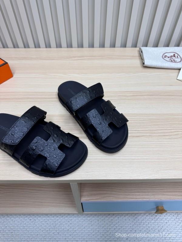 2025 Slippers Hermès Black Leather Slippers