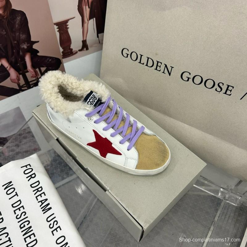 2025 Women GGDB White Red Shearling Leather Sneakers