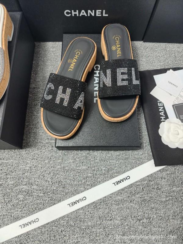 2025 Slippers Chanel Black Fabric Women Slippers