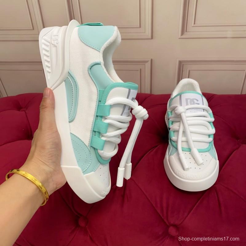2025 Women Dolce & Gabbana White Mint Leather Mesh Sneakers