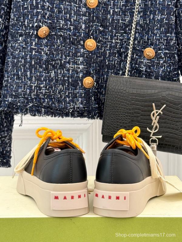 2025 Women Marni Black Leather Platform Sneakers With Contrast Laces LY00360(F)