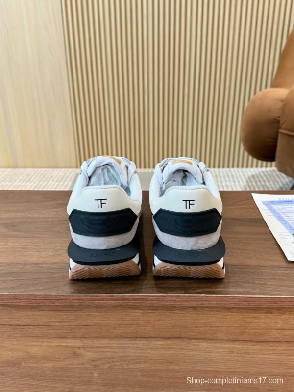 2025 Women TOM FORD White Grey Suede Leather Sneakers LY00360