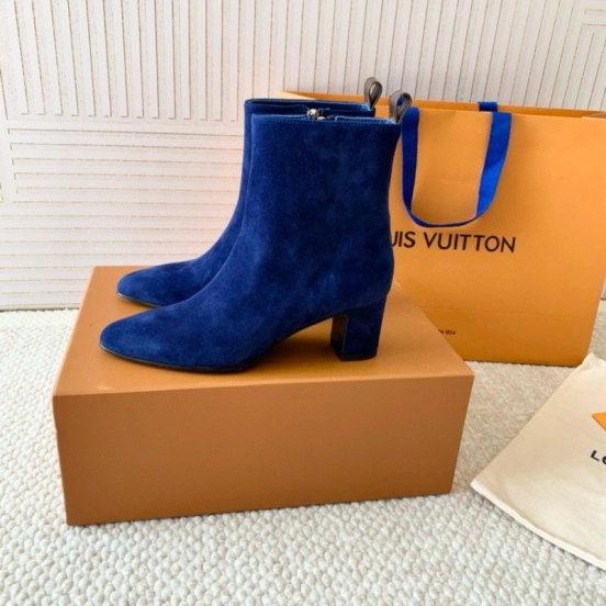 2024 Women Louis Vuitton Blue Suede Ankle Boots