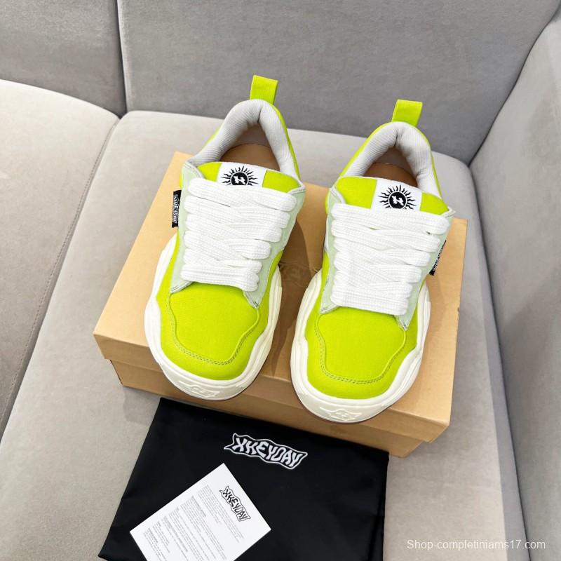 2025 Women HEYDAY Yellow White Green Canvas Leather Wave Bread Sneakers KFY00260