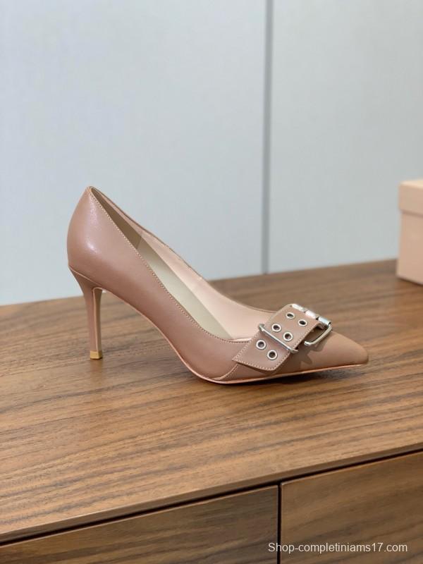 2025 Women Gianvito Rossi Pink Leather Buckle Pumps KFY00300