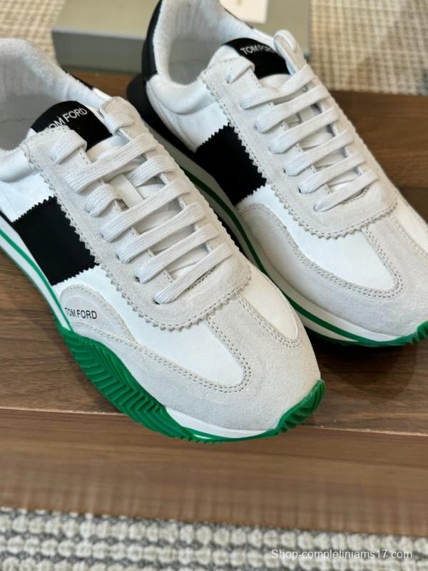 2025 Unisex TOM FORD White Black Green Leather Suede Sneakers LY00360(F)/LY00370(M)