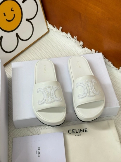 2025 CELINE White Leather Slippers