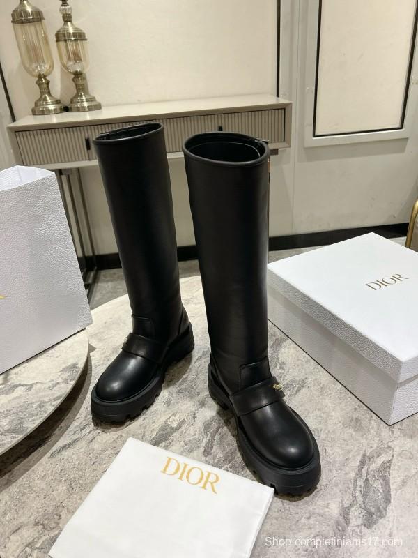 2024 Women Dior Black Leather Boots CJ Serial