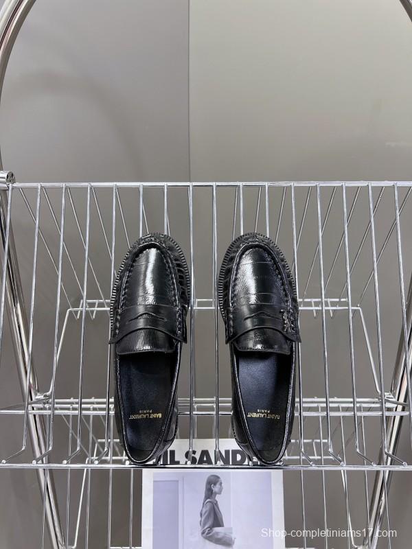 2025 Women Yves Saint Laurent Black Leather Loafers