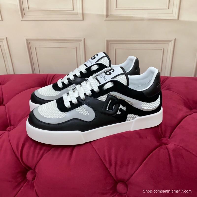 2025 Unisex Dolce & Gabbana Black White Mesh Leather Sneakers