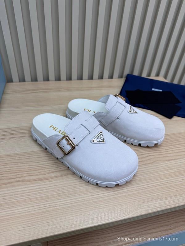 2025 Slippers Prada Light Gray Suede Slippers LY00280
