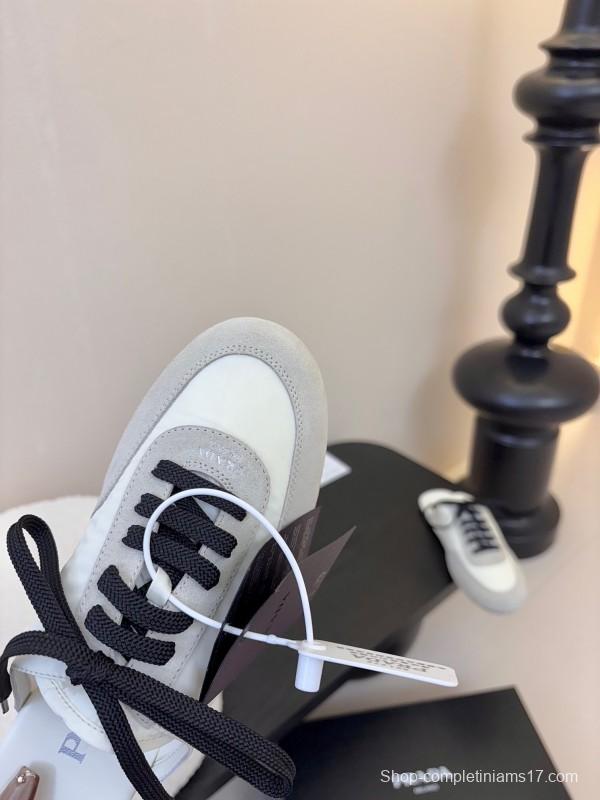 2025 Women Prada White Black Grey Suede Leather Sneaker KFY00260