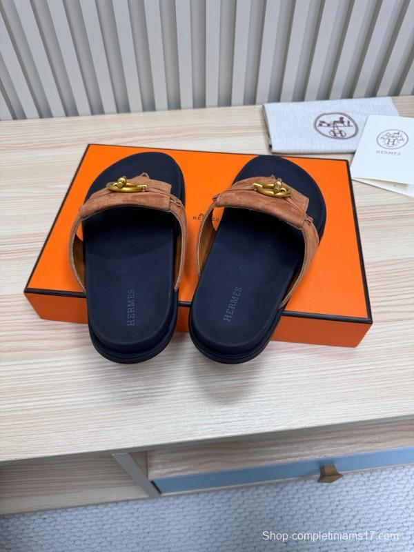 2025 Slippers Hermès Brown Suede Slippers