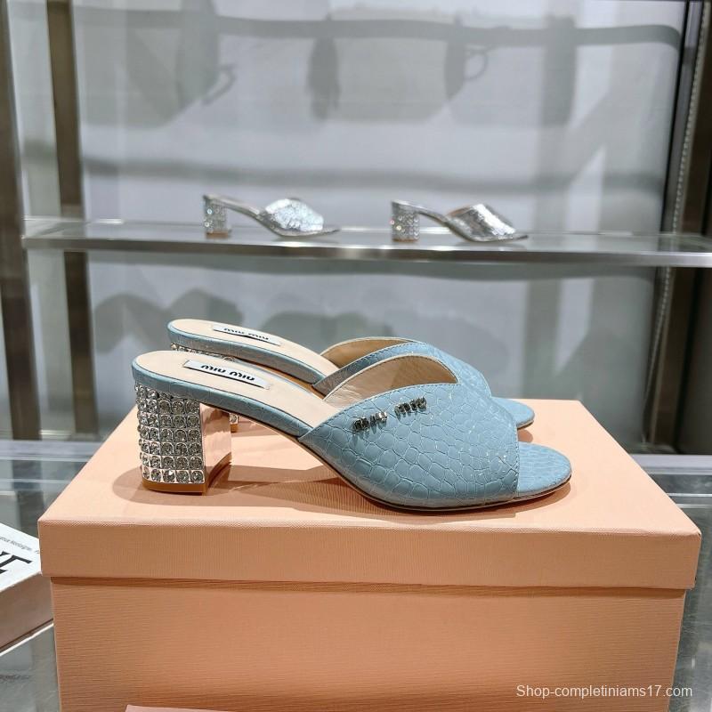 2025 Women Miu Miu Light Blue Leather Mules