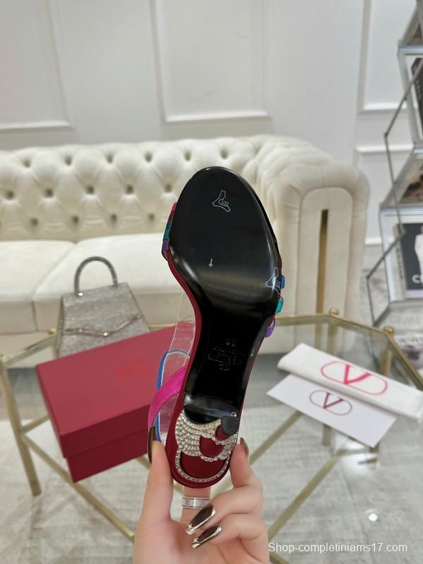 2025 Women Valentino Red Blue Green Pink Leather Suede High Heel Sandals LY00310