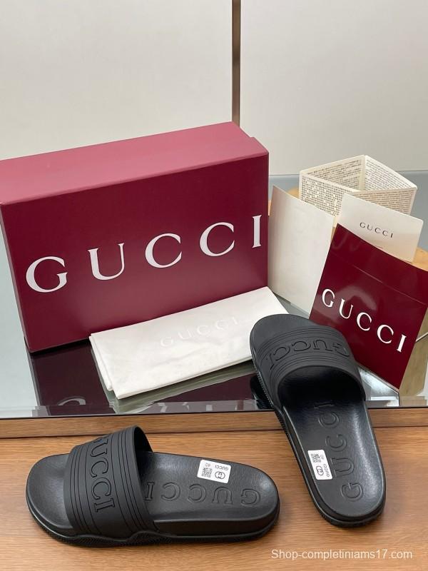 2025 Slippers Gucci Black Rubber Slippers LY00175