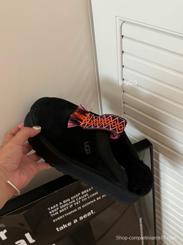 2024 UGG Black Suede Slippers Woven Tassel MJ00230