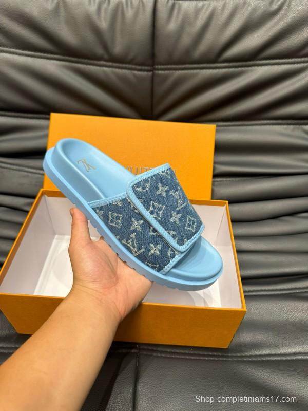 2024 Slippers Louis Vuitton Blue Denim Slippers MJ00200