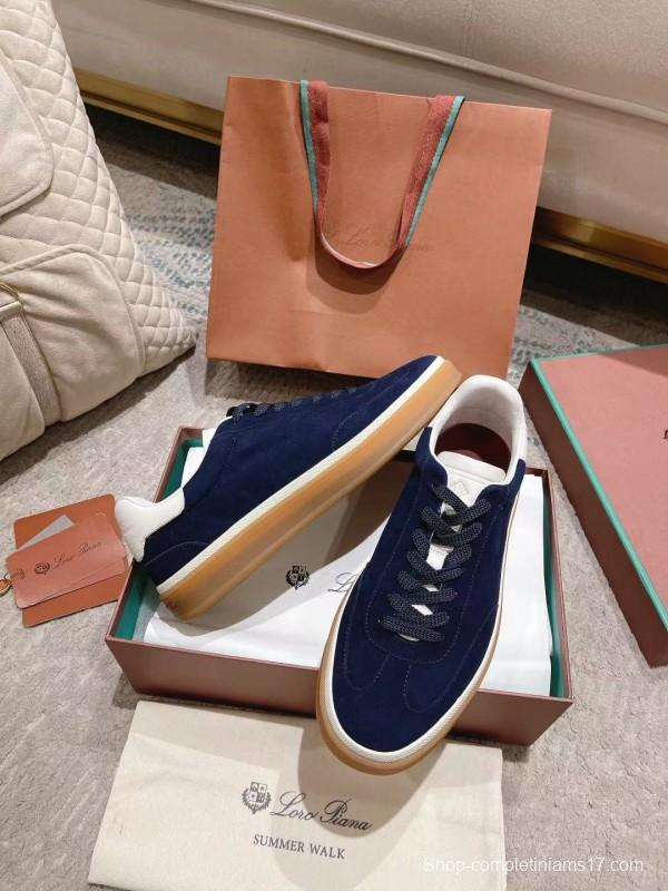 2025 Unisex Le Parmentier Navy White Suede Leather Sneakers LY00320(F)/LY00330(M)