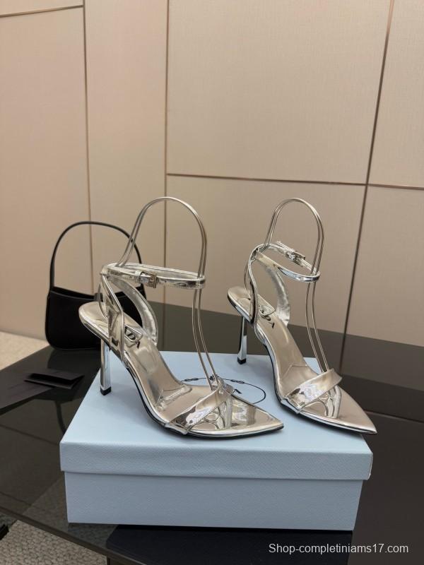 2025 Women Yves Saint Laurent Silver Leather Stiletto Sandals
