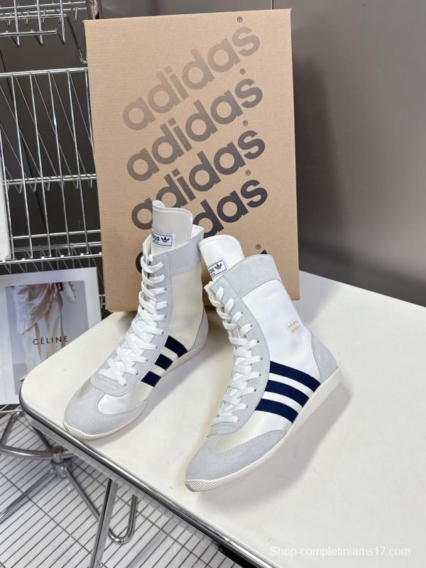 2025 Unisex Adidas White High-Top Sneakers Suede And Fabric Retro Design Original Sole KFY00320